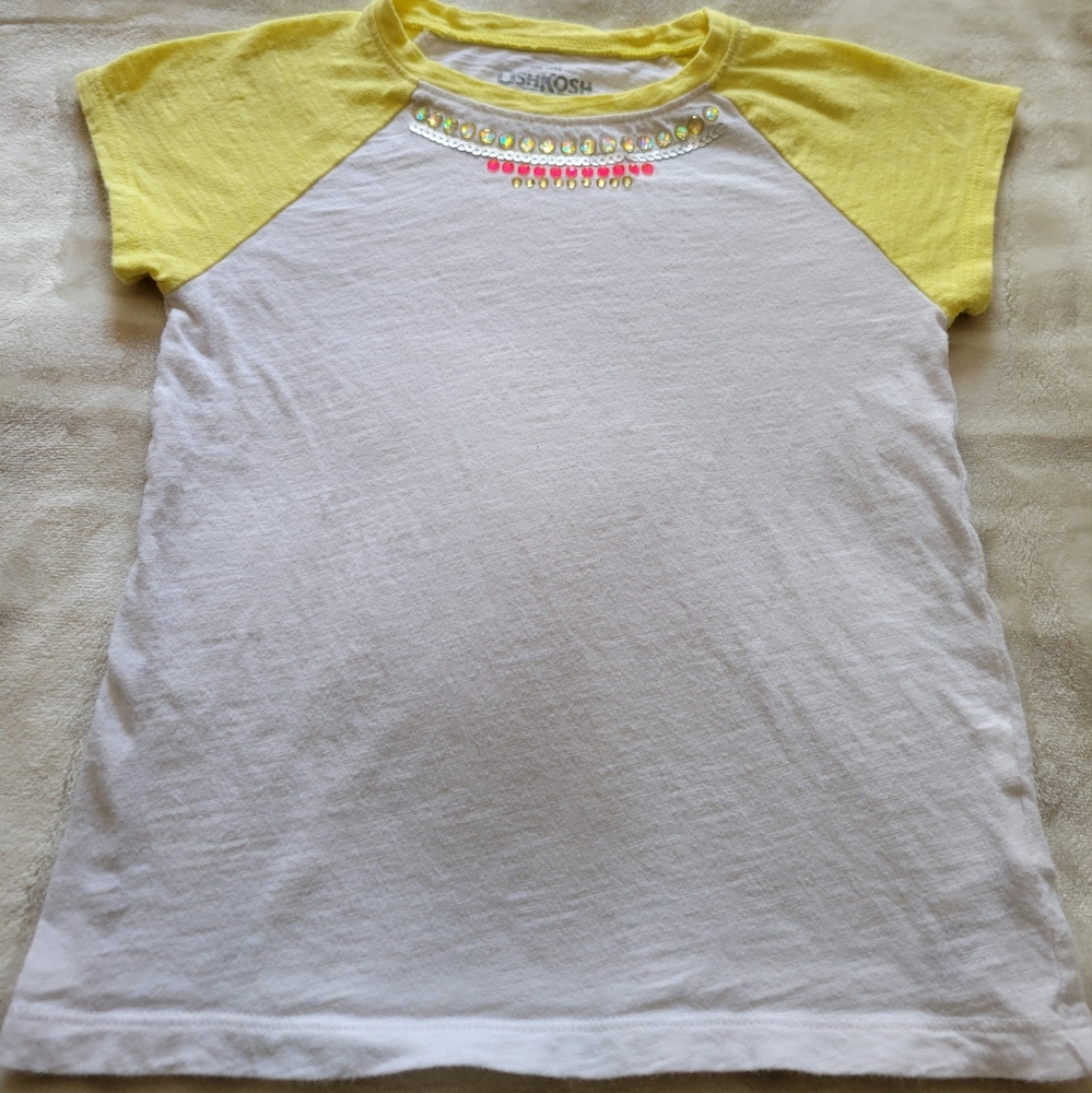 EUC OshKosh B'Gosh Girls White Tee with Yellow Short Sleeve Size 5